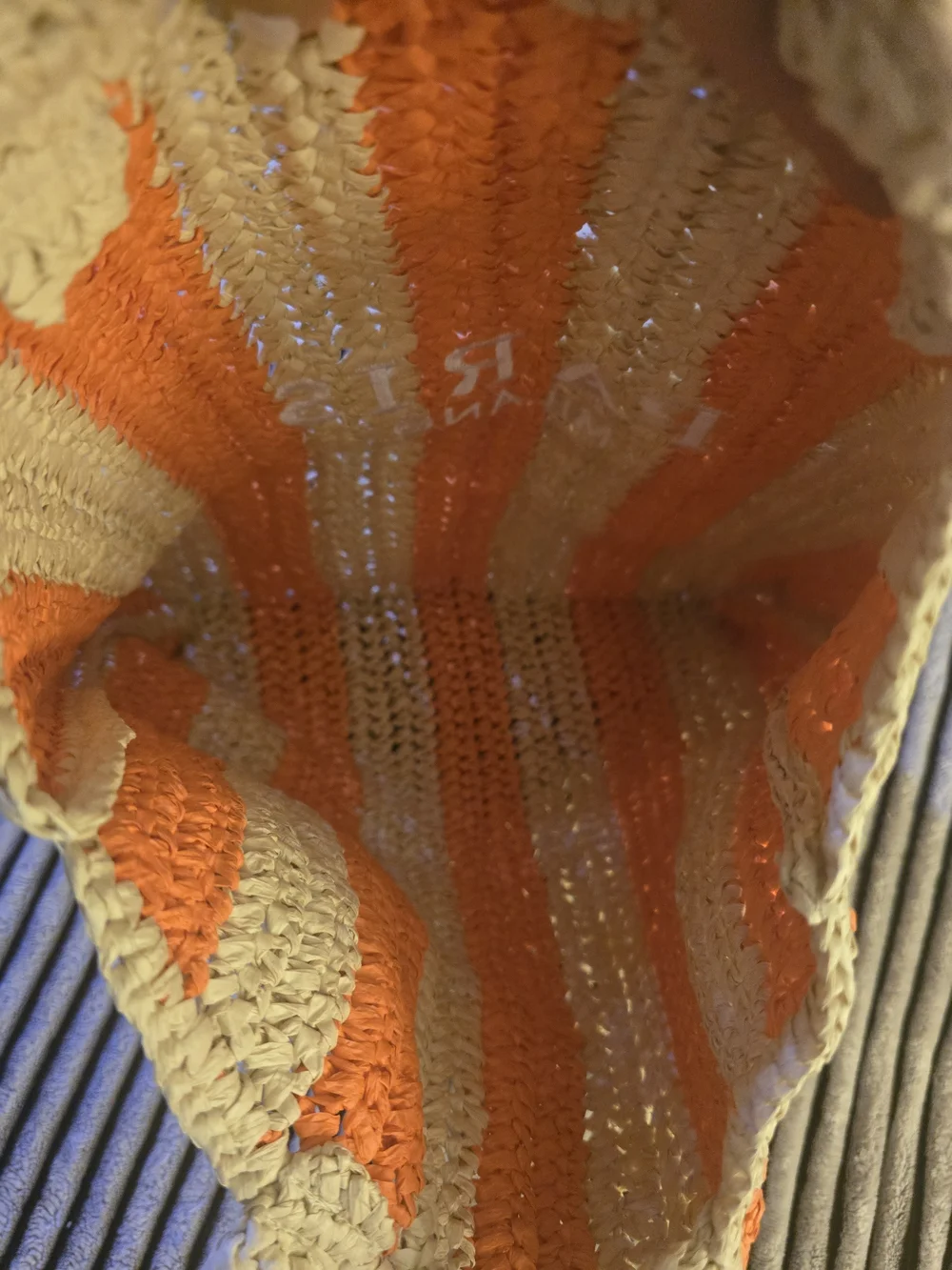 Striped Straw Crochet Tote Bag in Orange and Beige 